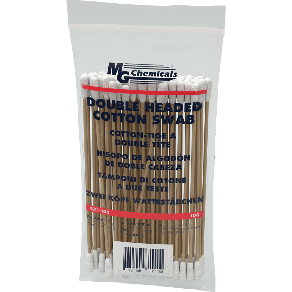 MG Chemicals 811-100, Cotton Swab, Double Headed, 100 Pack, Case of 50