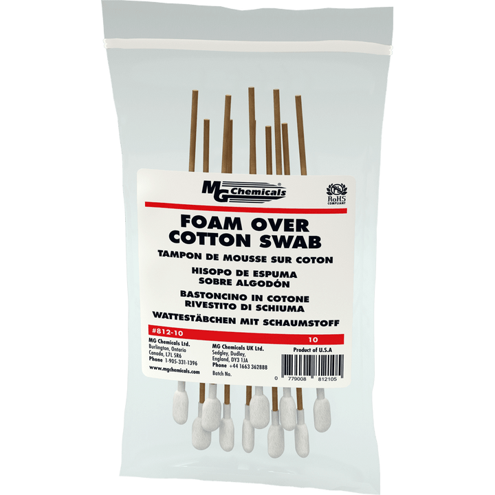MG Chemicals 812-50, Foam Over Cotton Swabs Single Headed, 50 Pack, Case of 5