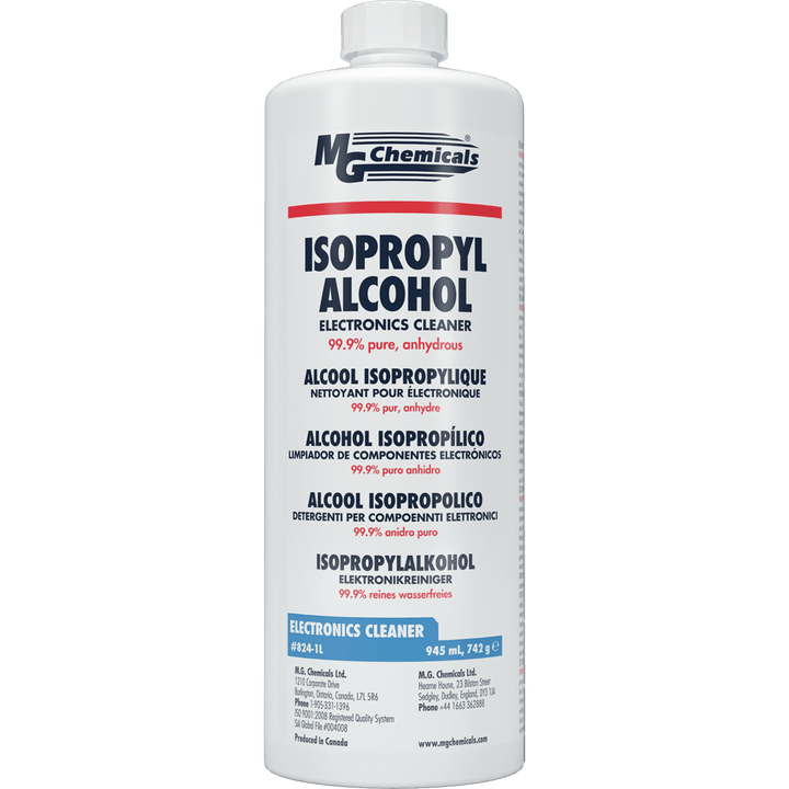 MG Chemicals 824-1L, 99.9% Isopropyl Alcohol, 32 oz. ACS Reagent Grade Bottle, Case of 12