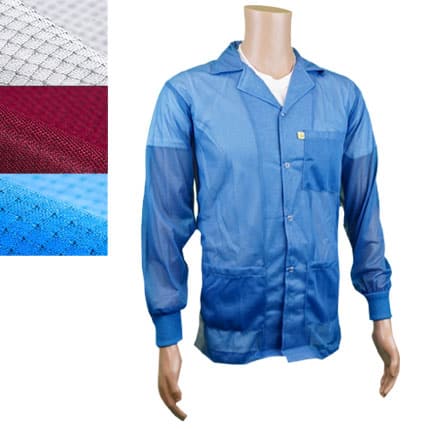 Esd Jacket, Lapel Collar, Knit Cuff, Color: Light Blue, Large