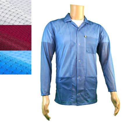 Esd Jacket, Lapel Collar, Snap Cuff, Color: Light Blue, Large