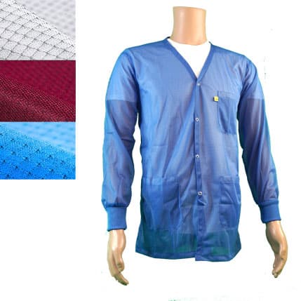 Esd Jacket, V-Neck, Knit Cuff, Color: Light Blue, Small