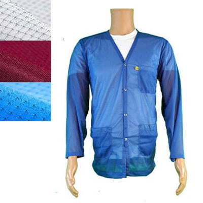 Esd Jacket, V-Neck, Snap Cuff, Color: Light Blue, 3X-Large