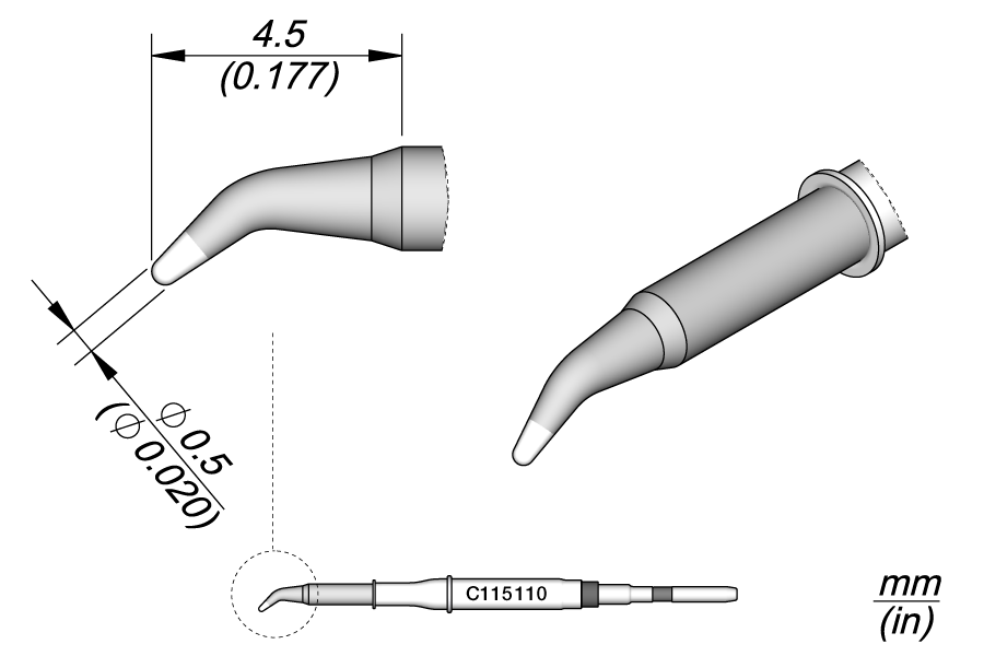 JBC Tools C115110, Conical Bent Soldering Tip Ø 0.5 MTESolutions