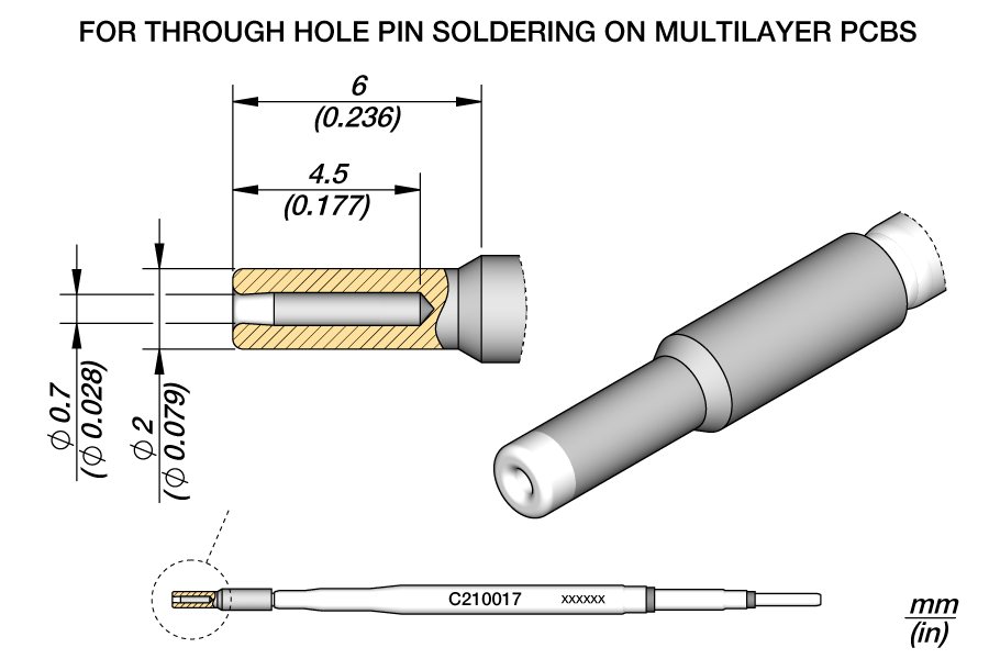 JBC Tools C210017, Special Ø 0.7 Pin/Connector Cartridge
