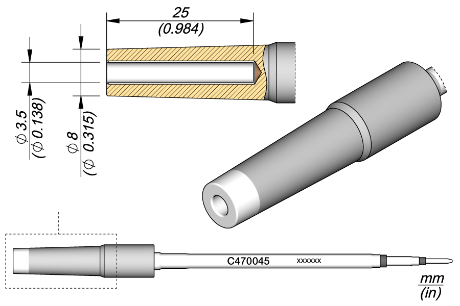 JBC Tools C470045, Special Ø 3.5 Pin/Connector Cartridge MTESolutions