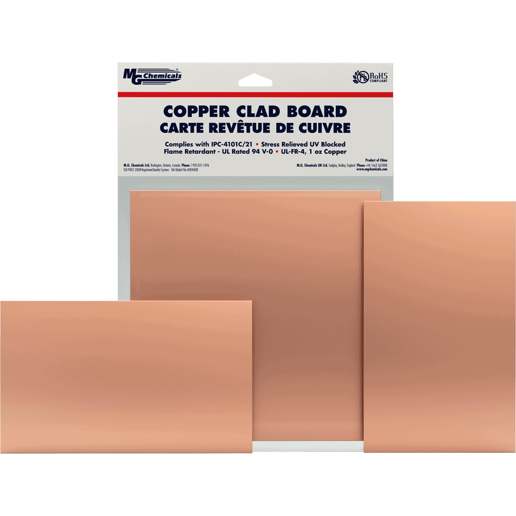 MG Chemicals 550, Double Sided Copper Clad Boards, 1/16", 1oz Copper, 6"X6", Case of 5
