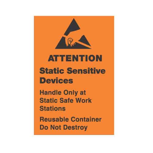 4 X 4, Removable, Orange, "Attention Static Sensitive ... Reusable Container Do Not Destroy"