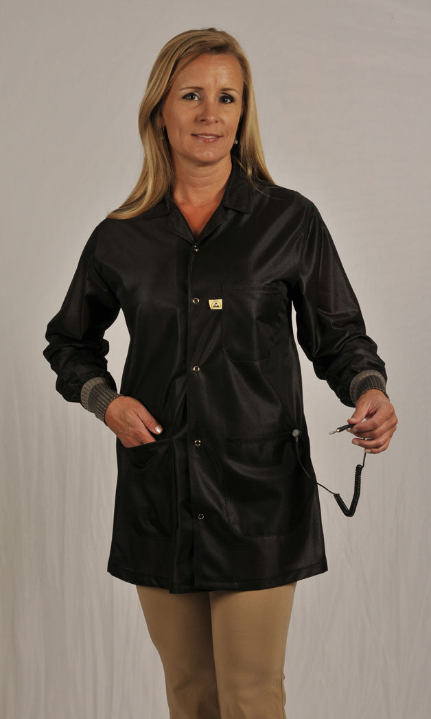 Tech Wear LOJ-93C, OFX-100 Black ESD Jacket Smock, Knitted Cuffs