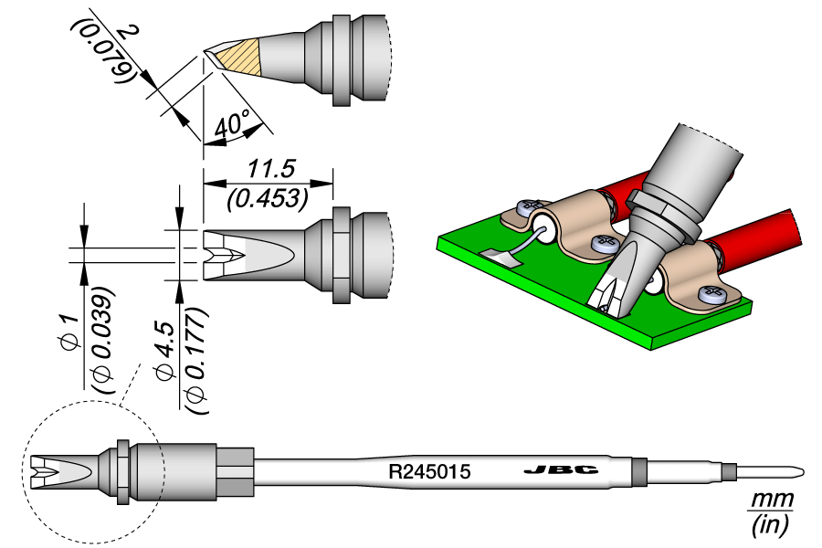 JBC Tools R245015, Cartridge Pin / Connector Ø1 MTESolutions