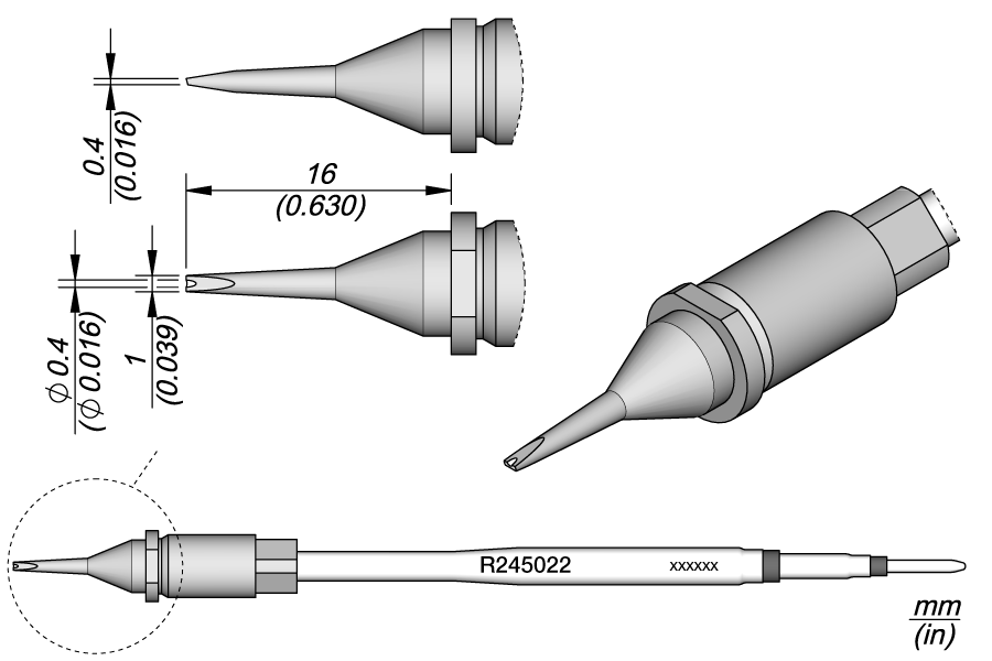 JBC Tools R245022, Cartridge Grooved Chisel 1 x 0.4 mm MTESolutions