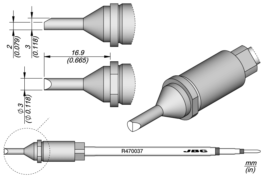 JBC Tools R470037, Cartridge Bevel Ø 3