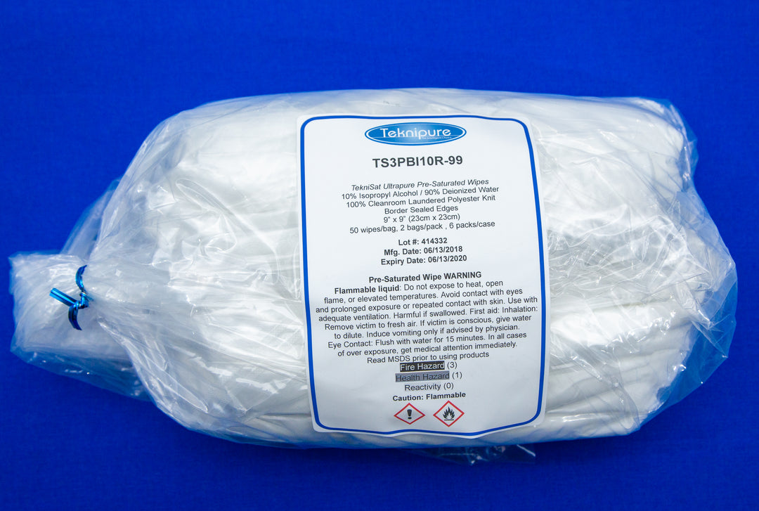 Teknipure TS3PBI10R-99, Polyester Knit Pre-Saturated Wiper Refill,  9" X 9", 10% IPA, Case of 600