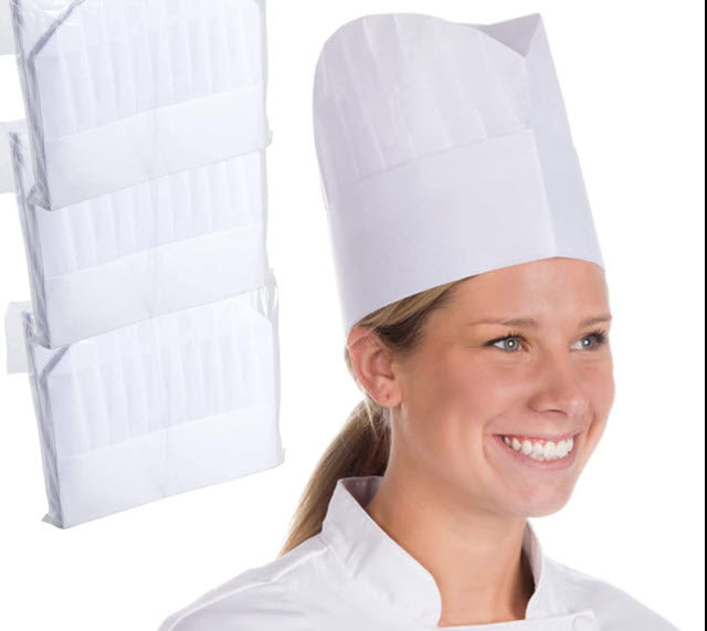 Keystone Chef Hat Visc Chef Shade8 White Disposable Viscose, 8 inch Tall /W Shaded Pleats, 50/Pk
