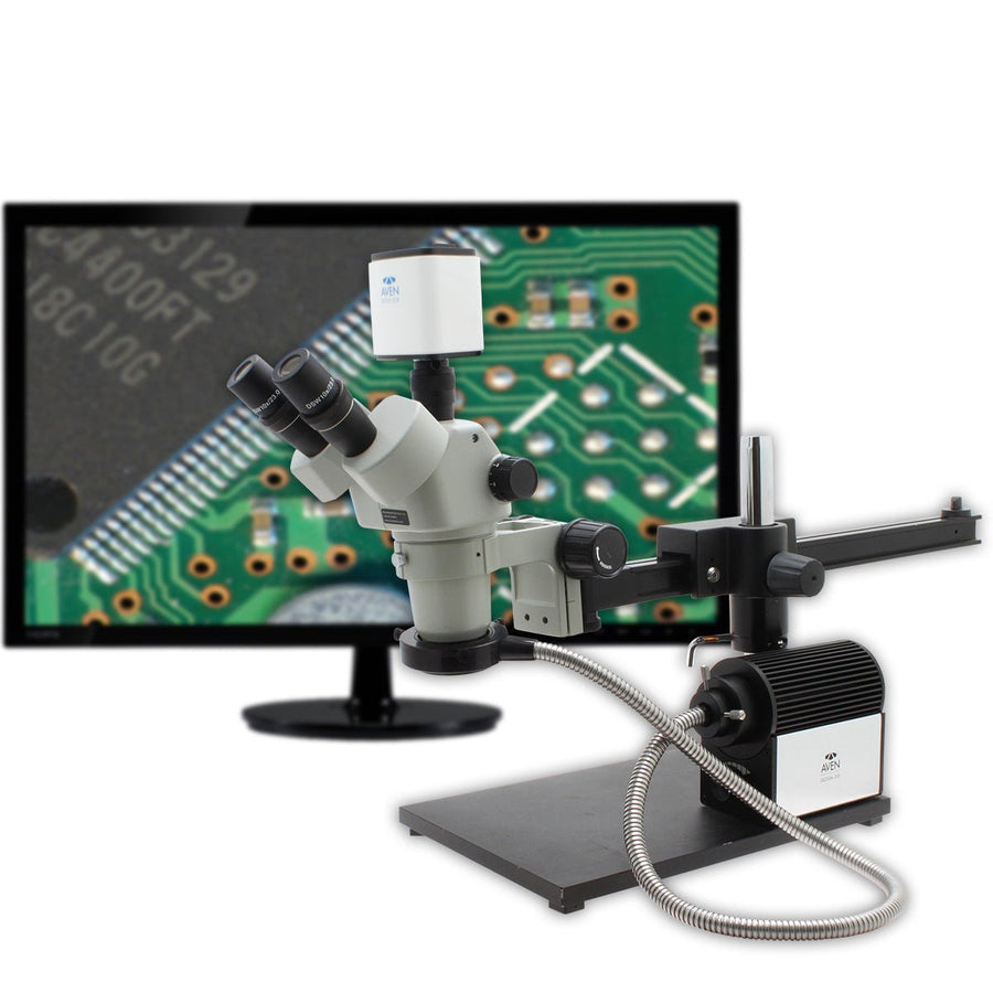 Aven Tools 26800B-373-13-PRO SPZHT-135 Trinocular Microscope, 21x–135x, with Mighty Cam Pro, Ultra-Glide Stand & Fiber Optic Light Aven Tools MTESolutions