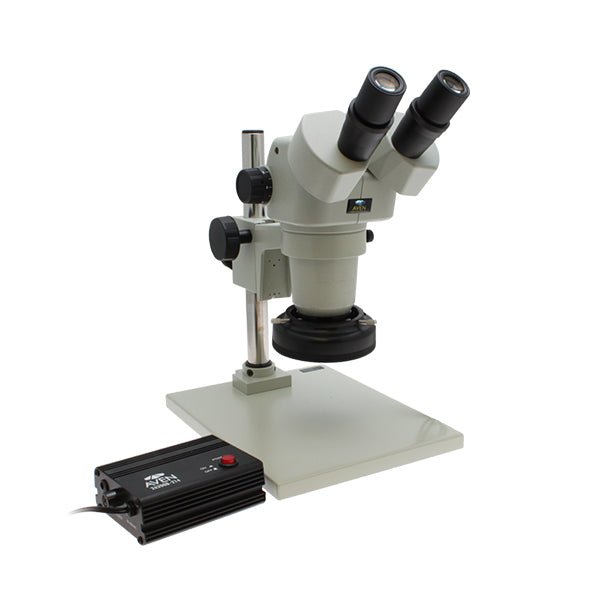 Aven Tools 26800B-373-4 SPZ-50 Binocular Stereo Zoom Microscope, 6.7x–50x, with Post Stand & Polarized LED Ring Light Aven Tools MTESolutions