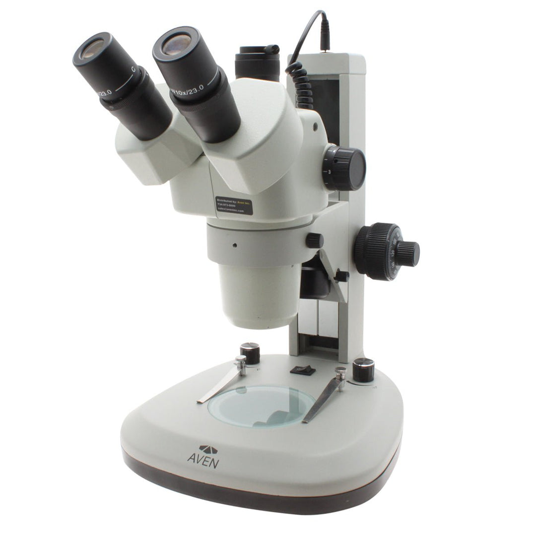 Aven Tools SPZHT135-506 SPZHT-135 Trinocular Stereo Zoom Microscope [21x - 135x] on Track Stand with Top and Bottom LEDs Aven Tools MTESolutions