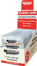MG Chemicals 824-WX25, 99.9% Isopropyl Alcohol Wipes, 25 Individual Wipes/Box, Case of 5 Boxes