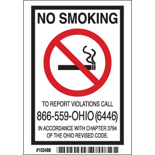 Brady 103488, Ohio No Smoking Sign, 5" H x 3.5" W x 0.006" D, Polyester