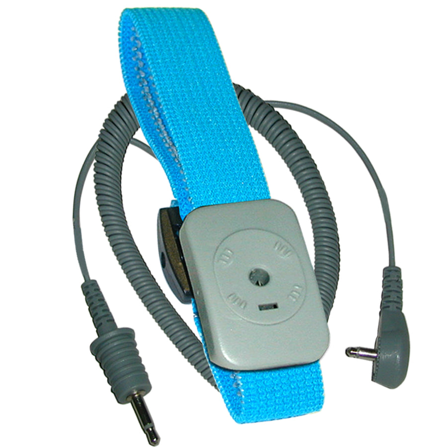 Transforming Technologies WB7050, Dual Conductor Adjustable Fabric Wrist Strap With 5' Coil Cord, Turquoise, Pack of 10