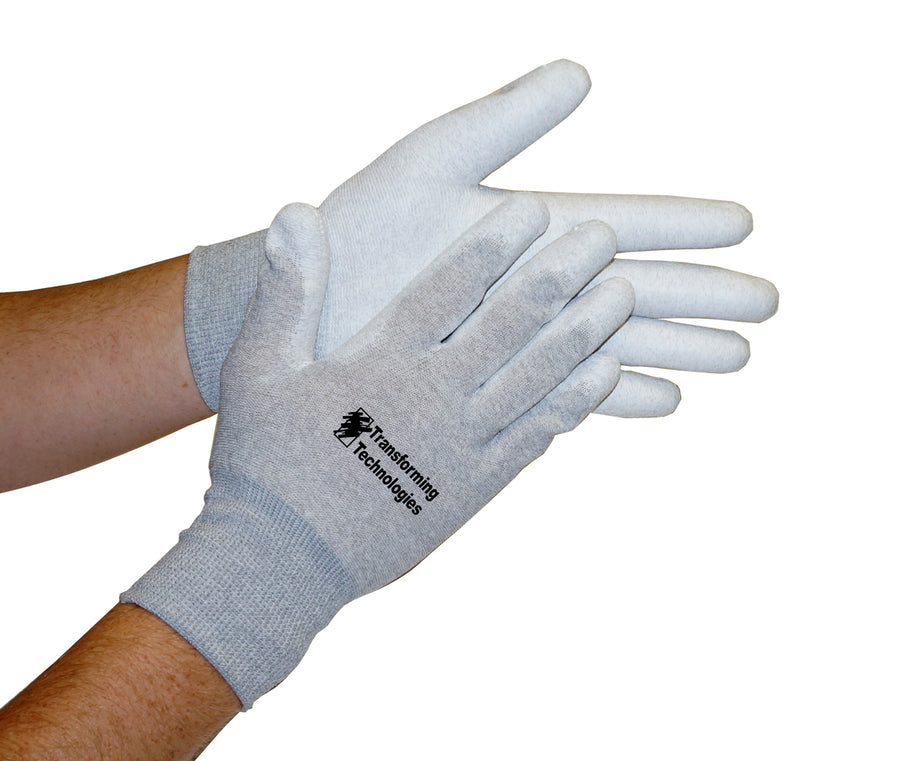 Transforming Technologies GL4504P ESD Inspection Gloves, Palm Coated, Large, Pack of 12 pairs