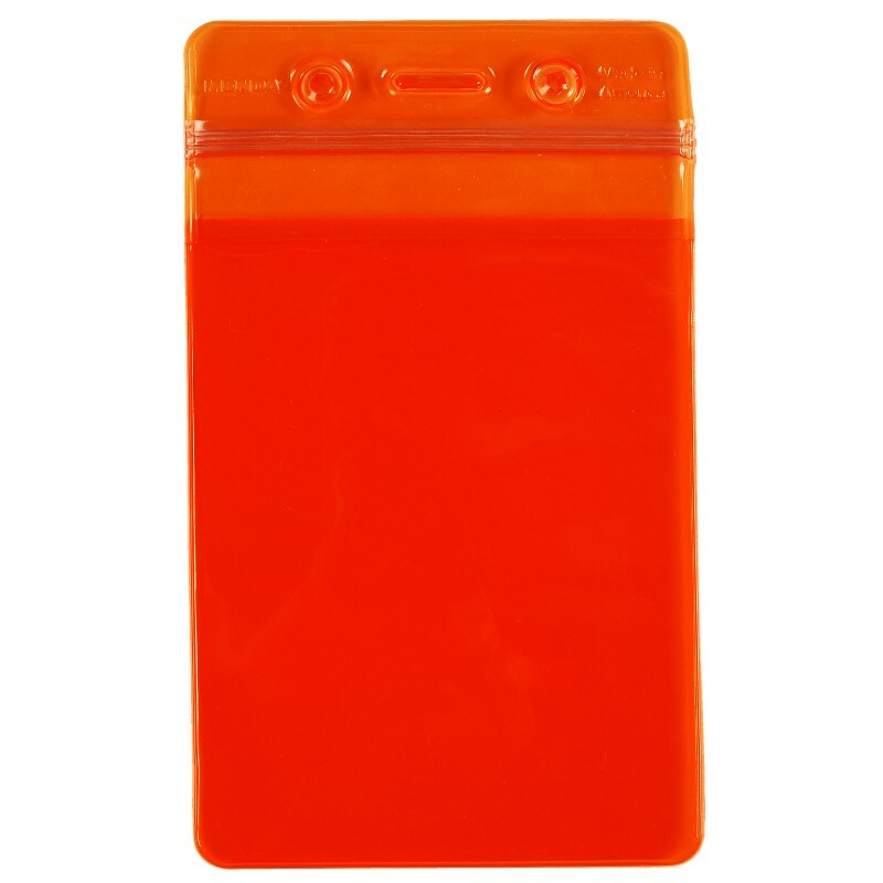 Menda  35030, Badge Holder, Orange, Zipper, Vertical Format, 3'' X 5'' Od