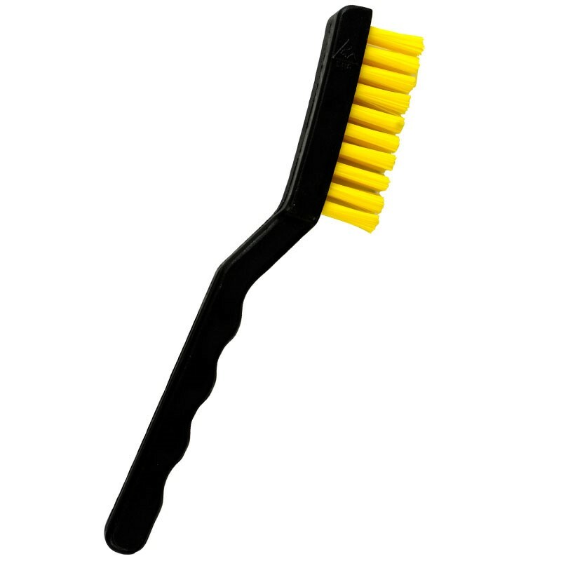 Menda  36097, Esd Brush, Dissipative, Long Handle, Yellow  Nylon, Hard Bristles, 2-3-8 In X 6 In