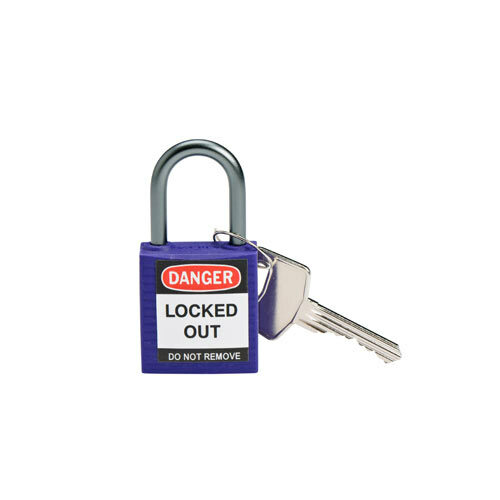 Brady 143164, Compact Key Retaining Nylon Padlock, 1in, Aluminum Shackle KD Purple