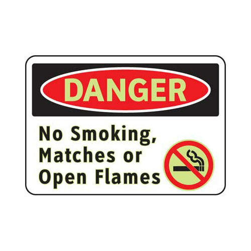 Brady 102493, No Smoking Matches Or Open Flames Sign, 7" H x 10" W x 0.035" D, Aluminum
