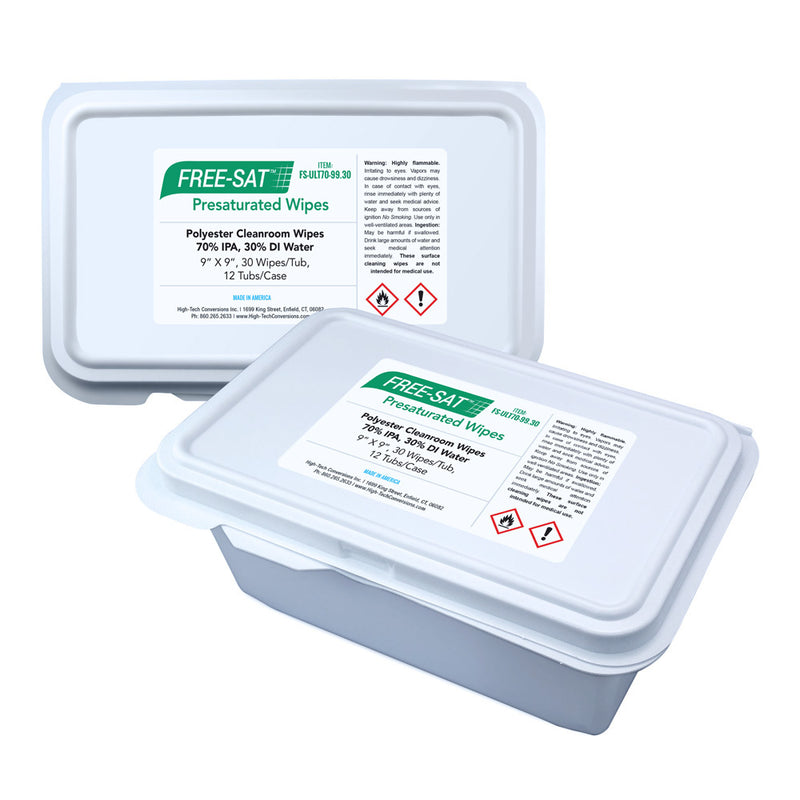 High-Tech FS-ULT70, Free-Sat Polyester 70% IPA Wipes, 9x9, 12 Tubs/Case