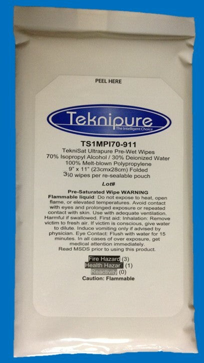 Teknipure TS1MPI70-911S, Sterile Polyester Knit Wiper, 70% IPA, 9" X 11", Case of 1200