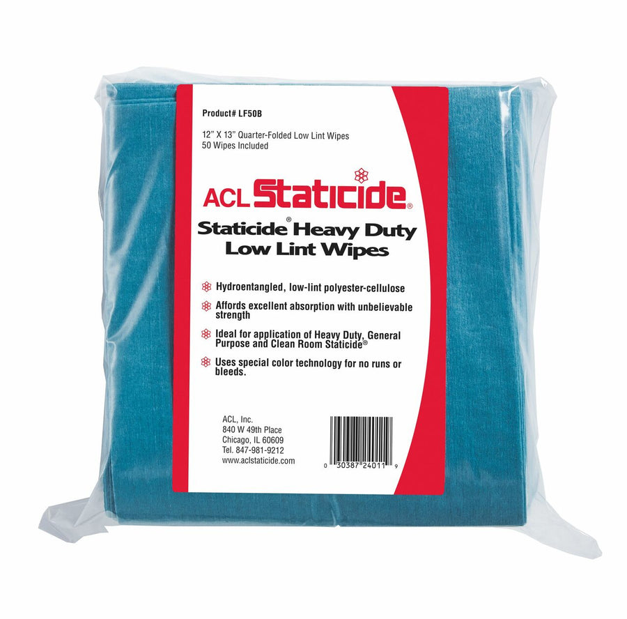 ACL Staticide LF50B Heavy Duty Low Lint Wipes (BLUE) 12" x 13"