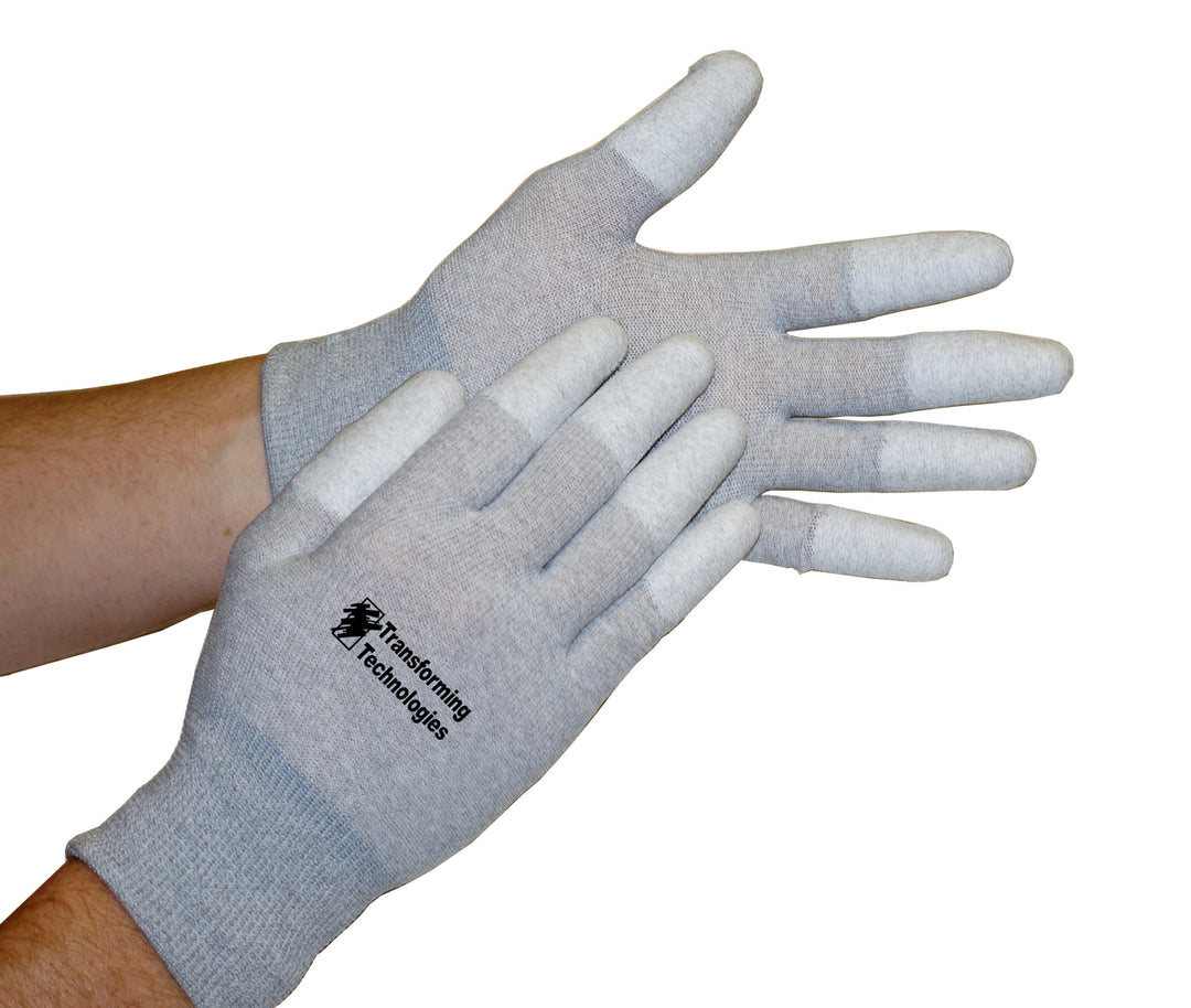 Esd Inspection Gloves, Finger Tip Coated, Medium, Pack of 12 Pairs