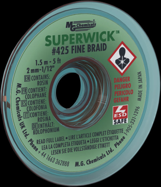 MG Chemicals 425-LF, Lead-Free Superwick #3 Green Static Free, No Clean, 2.0mm, Case of 10