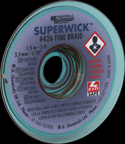 MG Chemicals 464, Superwick #4 Blue, Fine Braid, 2.5mm x 100ft, Case of 5