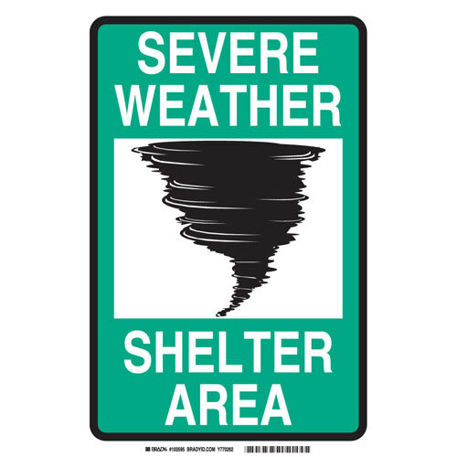 Brady 103595, SEVERE WEATHER SHELTER AREA Sign, 14" H x 10" W x 0.06" D