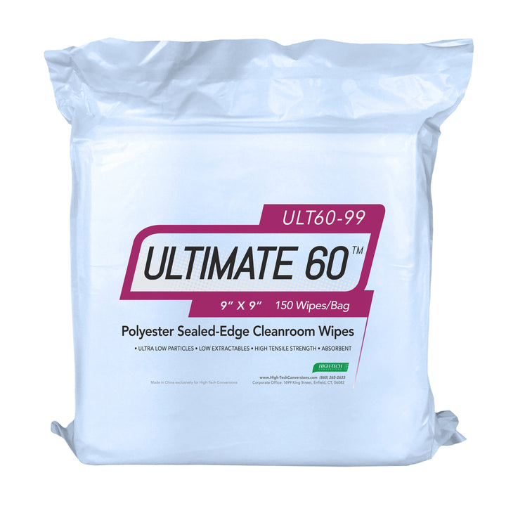 High-Tech Conversions ULT60-99 Lightweight Polyester Sealed Edge, 9"X 9", Cleanroom Wipers, 150/Bag, 10 Bags/ Case
