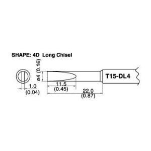 Hakko T15-Dl4 Chisel Long Solder Tip 4.0Mm X 22Mm