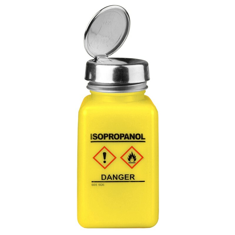 Menda  35249, Durastatic Yellow Hdpe Bottle, One-Touch, 6 Oz,  Hcs Label ''Isopropanol''