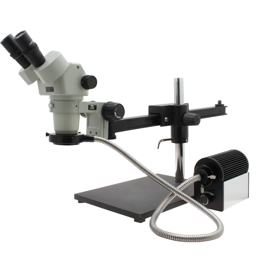 Aven Tools 26800B-373-8 SPZ-50 Binocular Stereo Zoom Microscope, 6.7x–50x, with Ultra-Glide Stand & LED Fiber Optic Light