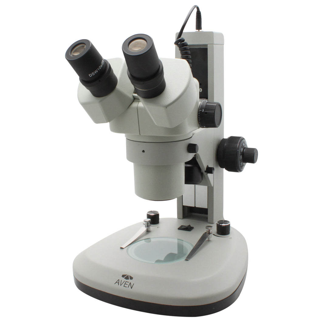 Aven SPZ50-506 Binocular Stereo Zoom Microscope, 6.7x–50x, Track Stand with Top and Bottom LEDs