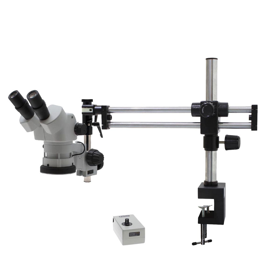 Aven Tools 26800B-703 SPZ-50 Binocular Stereo Zoom Microscope, 6.7x–50x, Double Arm Boom Stand with Table Clamp