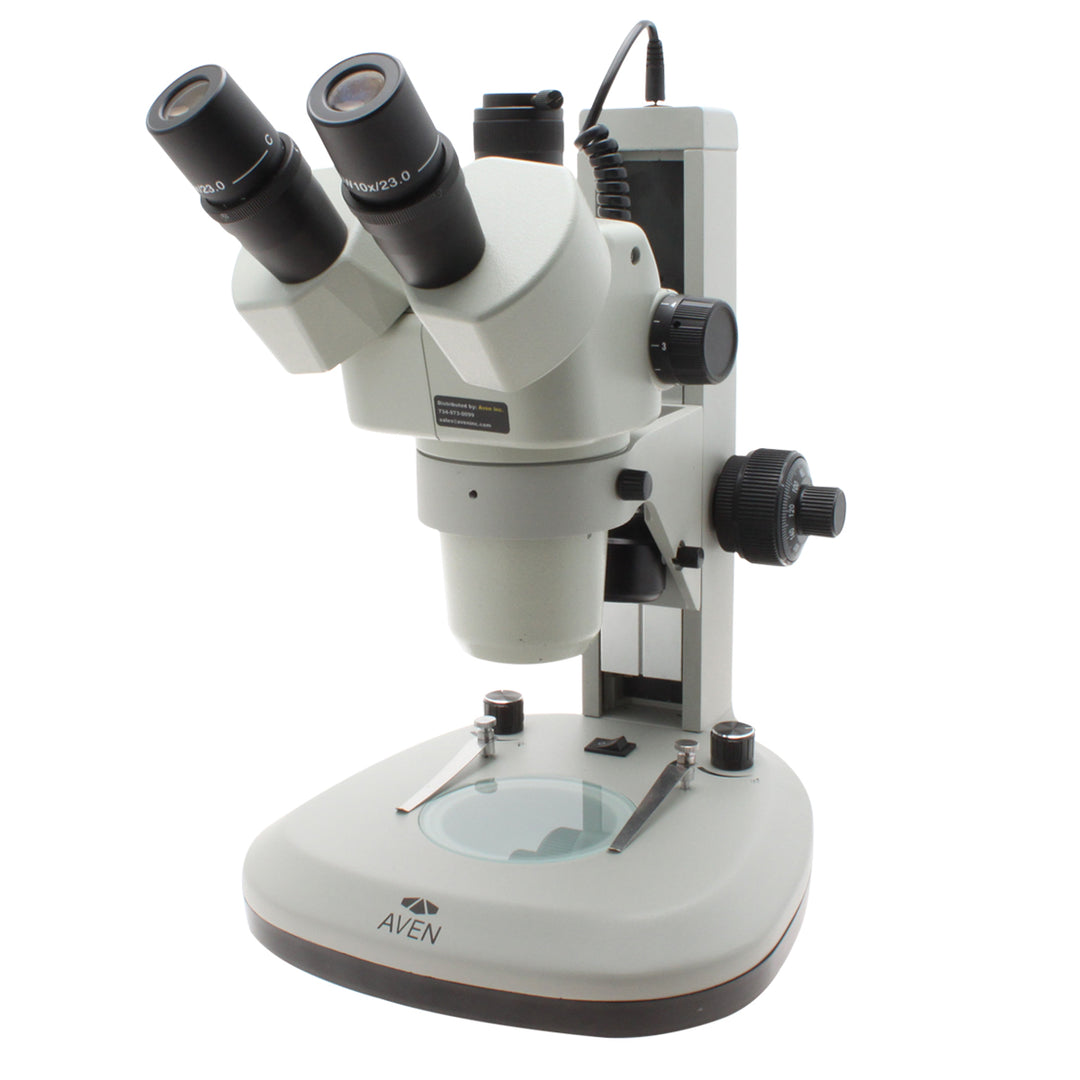 Aven Tools SPZHT135-506 SPZHT-135 Trinocular Stereo Zoom Microscope [21x - 135x] on Track Stand with Top and Bottom LEDs