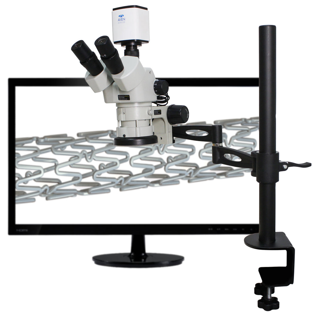 Aven Tools SPZV50-258-553. Stereo Zoom Microscope, 6.7x – 50x, Mighty Cam Pro, Compact Articulating Arm Stand