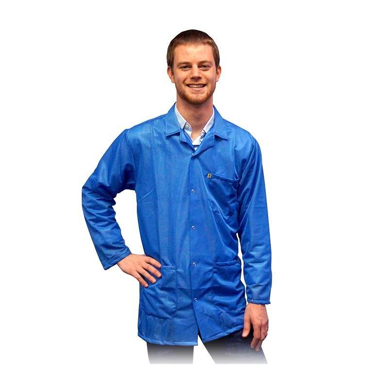 Transforming Technologies, JKC9024SPLB, Esd Jacket, 3-4Ths Length, Collared, 9010 Fabric, Snap Cuff,  Large, Light Blue